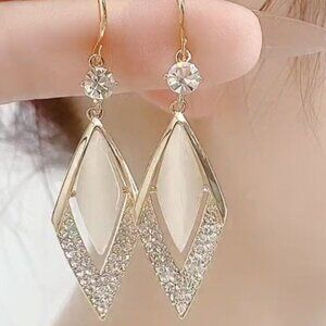 Gold Opal Geometric Rhombus Earrings